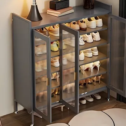 Elegant Grey Metal Code Lock Shoe Cabinet for Hallway Image - 9