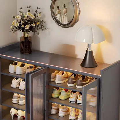 Elegant Grey Metal Code Lock Shoe Cabinet for Hallway Image - 13