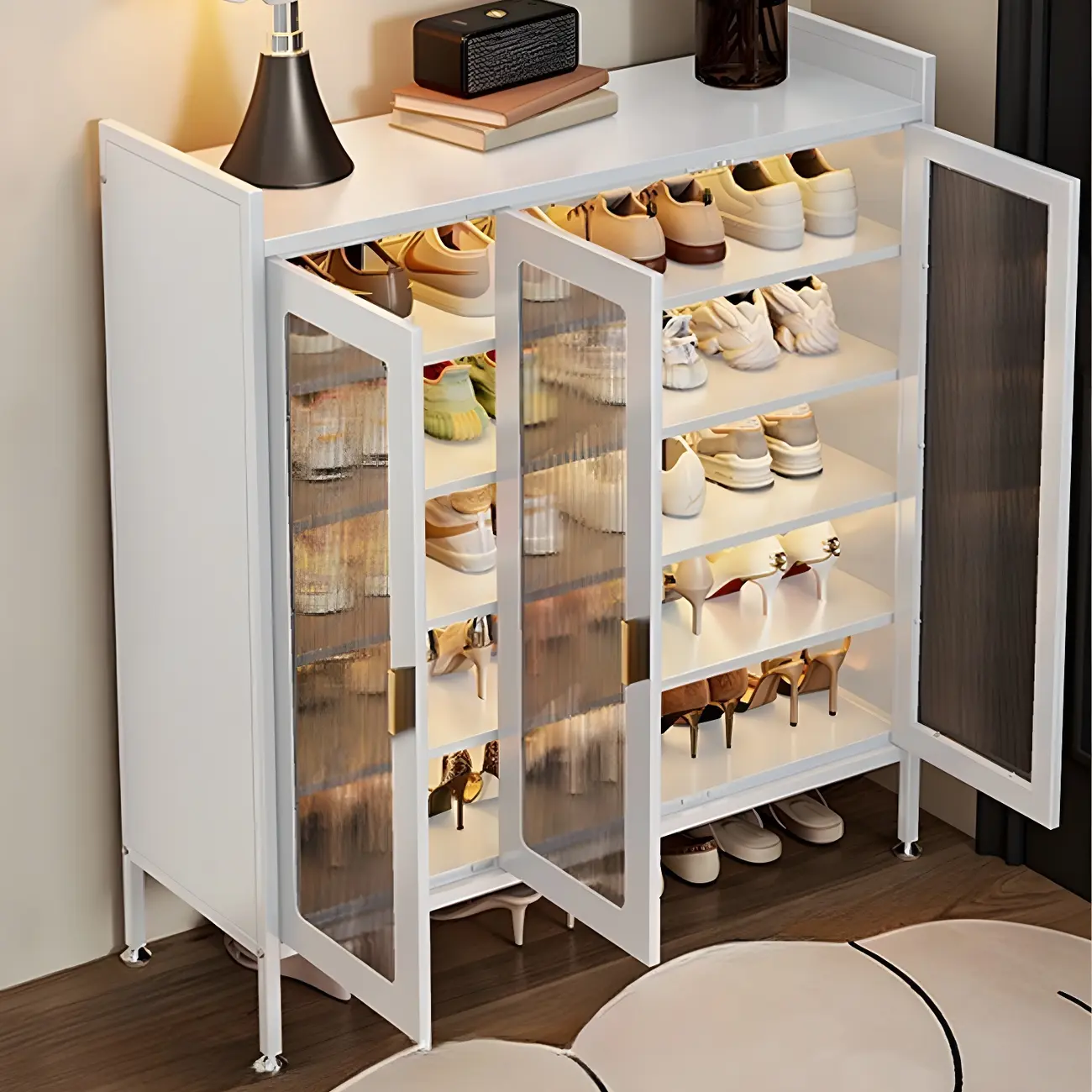 Elegant Grey Metal Code Lock Shoe Cabinet for Hallway Image - 18 | homeyfad