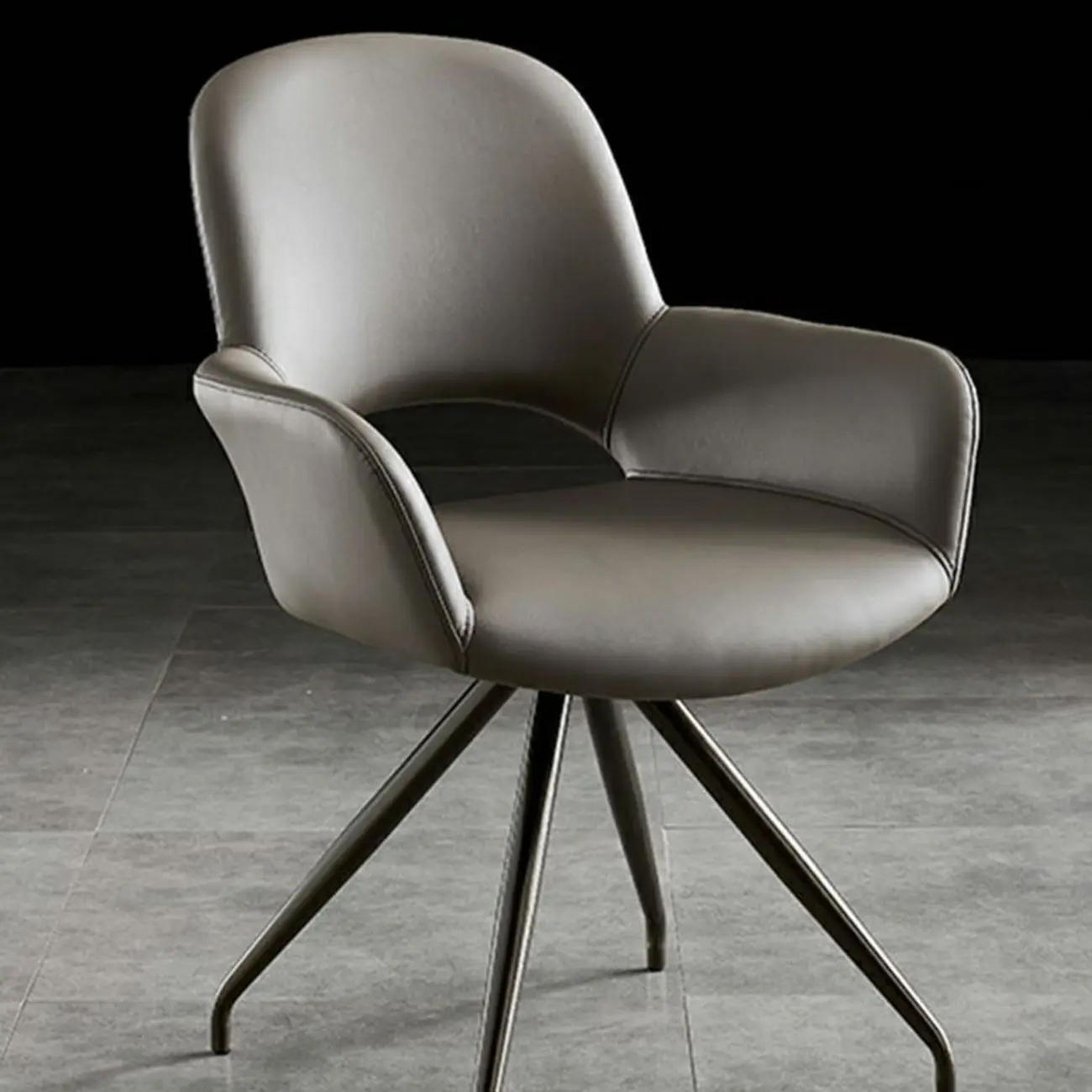 Grey Faux Leather Swivel Arm Dining Chair Image - 12 | homeyfad