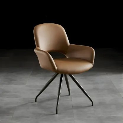 Grey Faux Leather Swivel Arm Dining Chair Image - 4