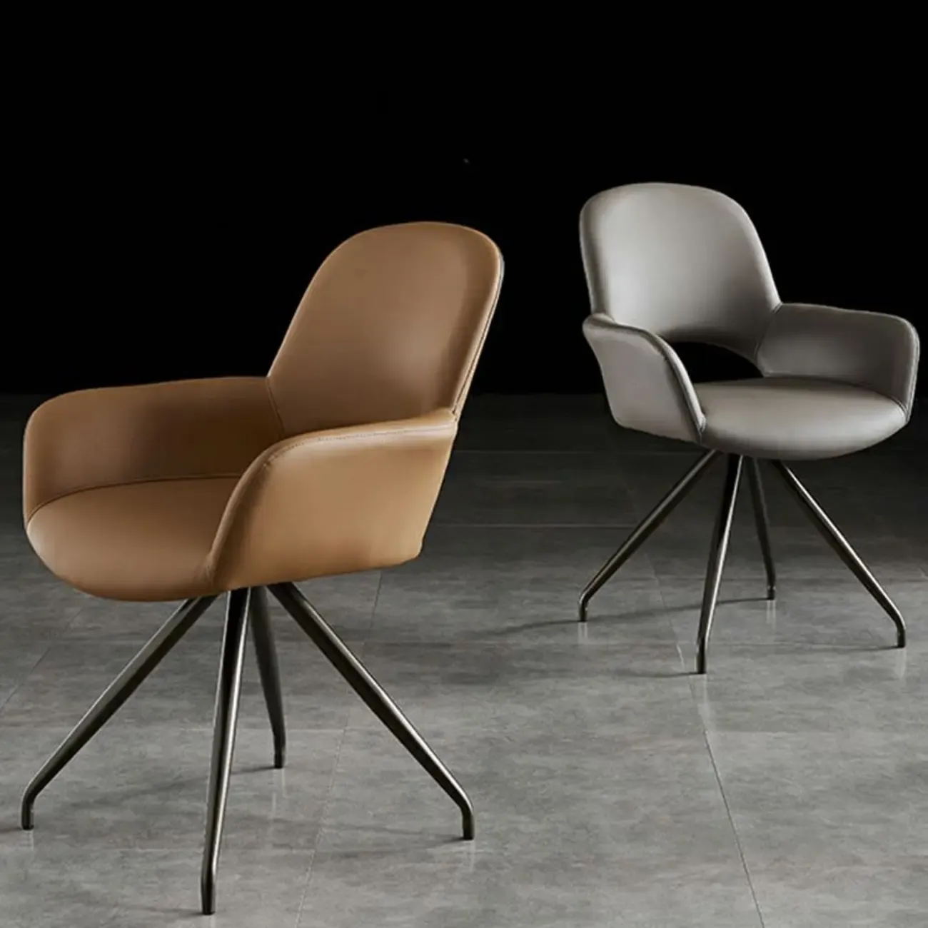 Grey Faux Leather Swivel Arm Dining Chair Image - 9