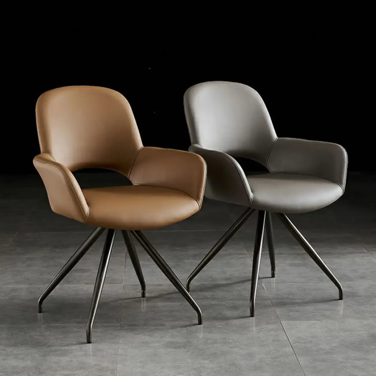 Grey Faux Leather Swivel Arm Dining Chair Image - 10