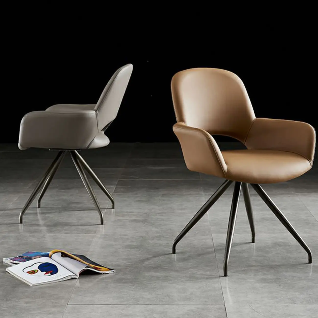 Grey Faux Leather Swivel Arm Dining Chair Image - 11 | homeyfad