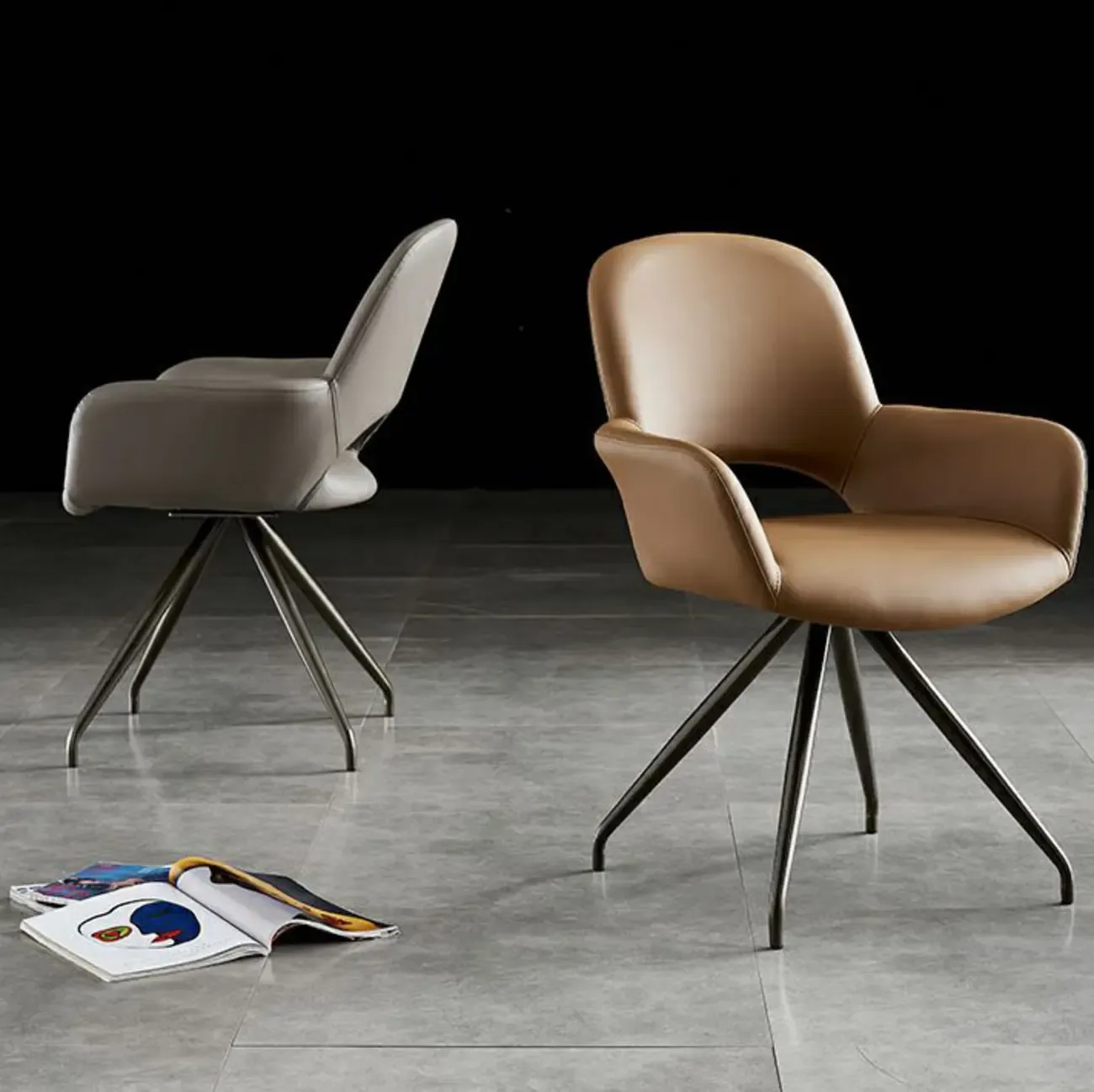 Grey Faux Leather Swivel Arm Dining Chair Image - 11