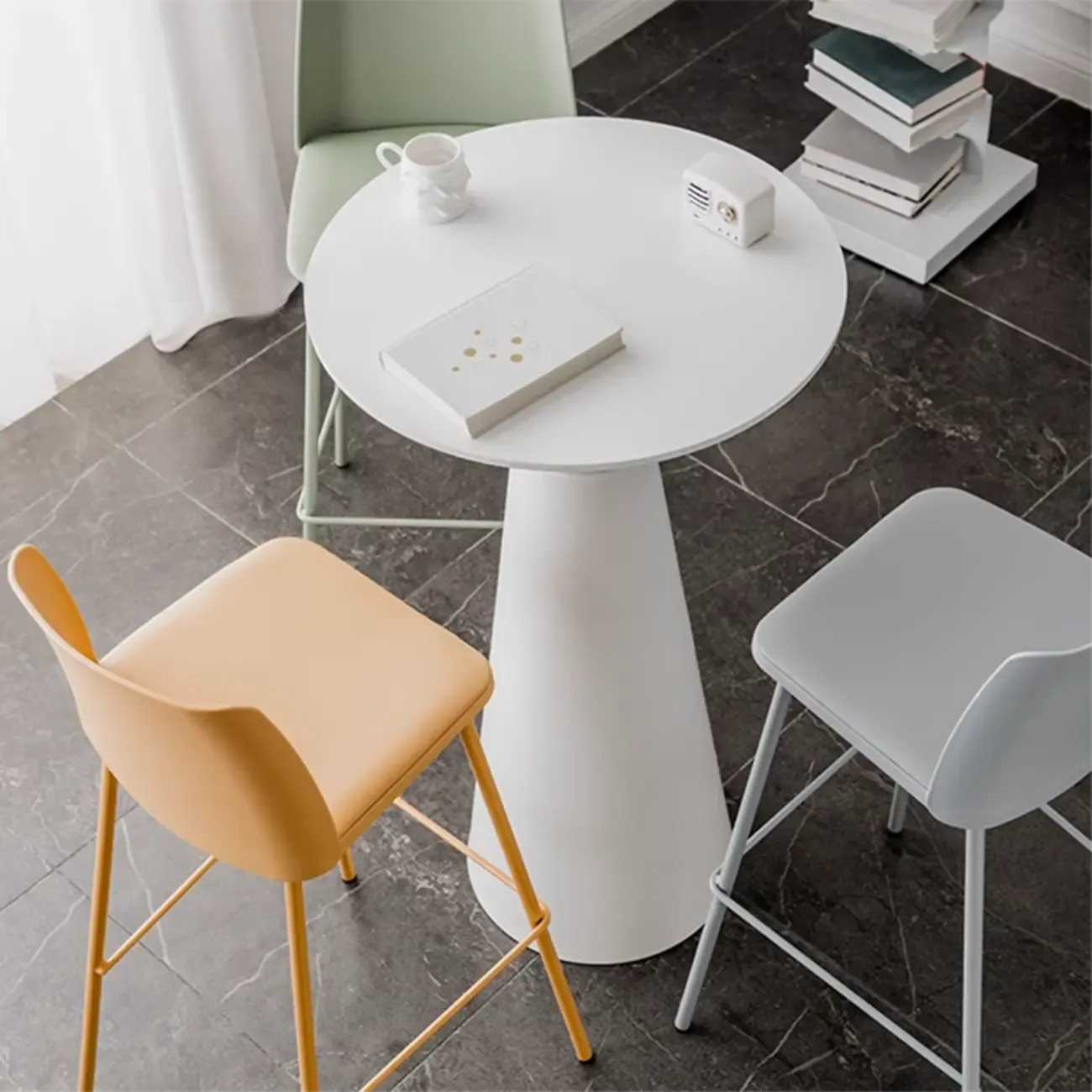 Elegant Pedestal Round White Marble Bar Table Image - 6