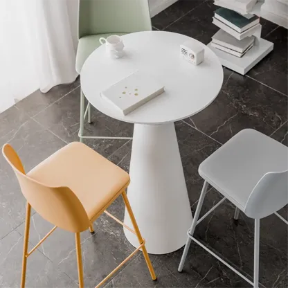 Elegant Pedestal Round White Marble Bar Table Image - 6