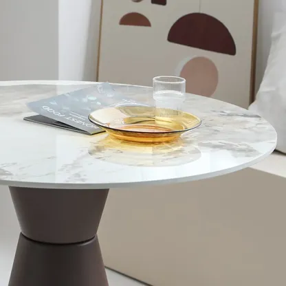 Elegant Pedestal Round White Marble Bar Table Image - 12