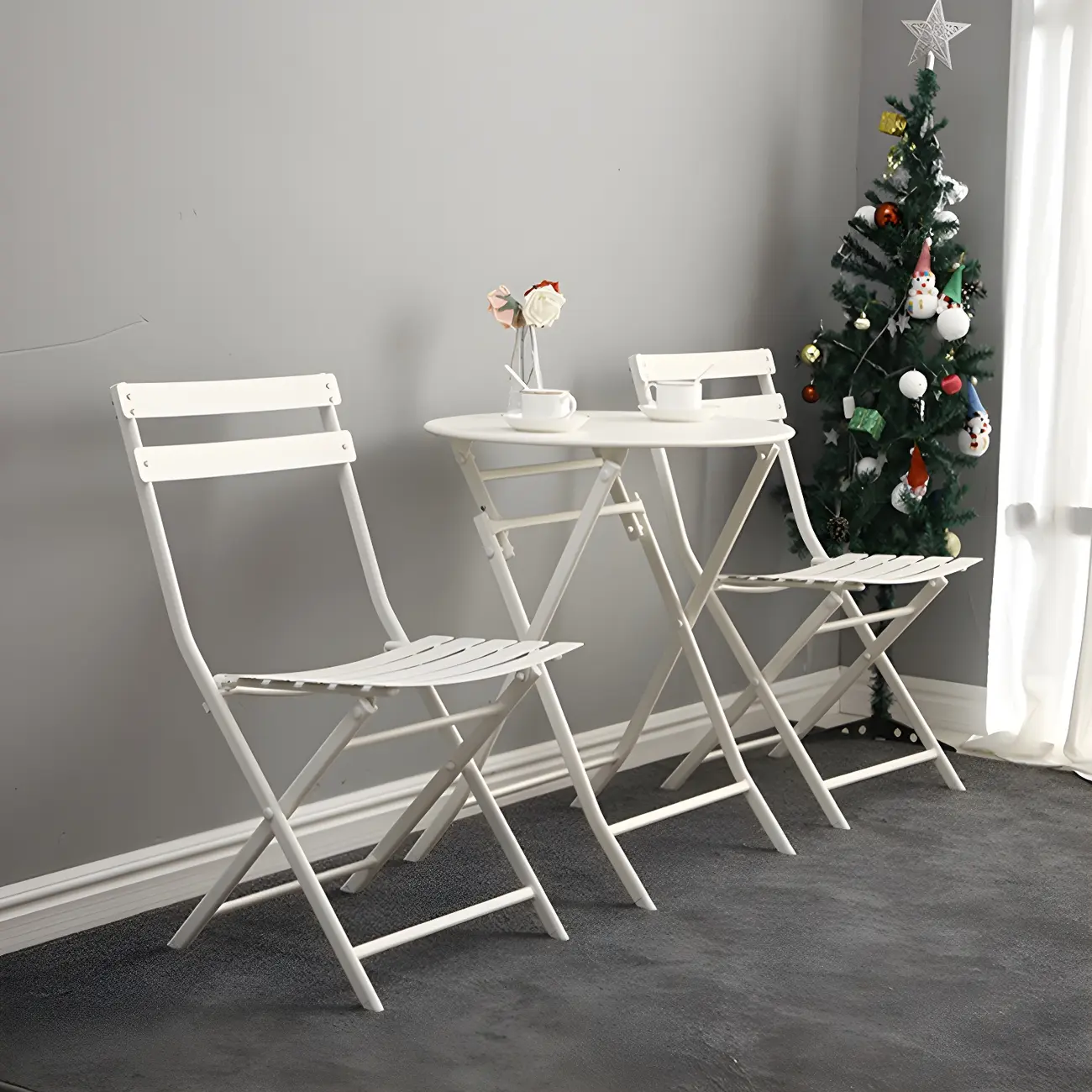 Outdoor Metal White Foldable Patio Dining Chairs Image - 2 | homeyfad