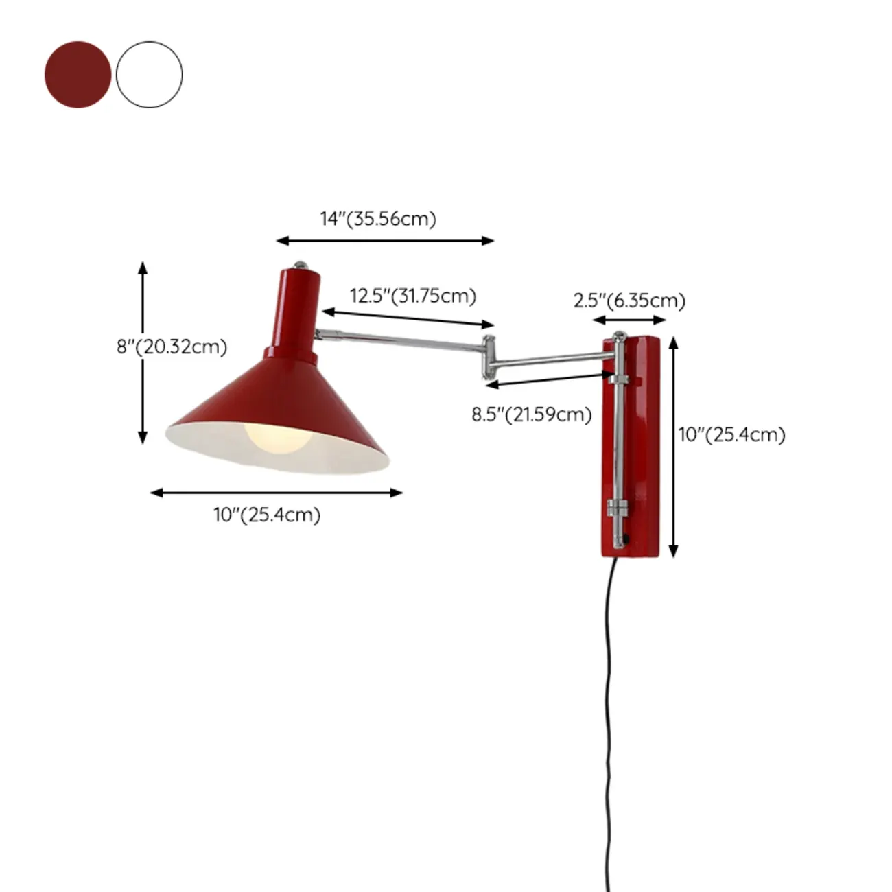 Metal Swing Arm Wall Light with Iron Shade #size