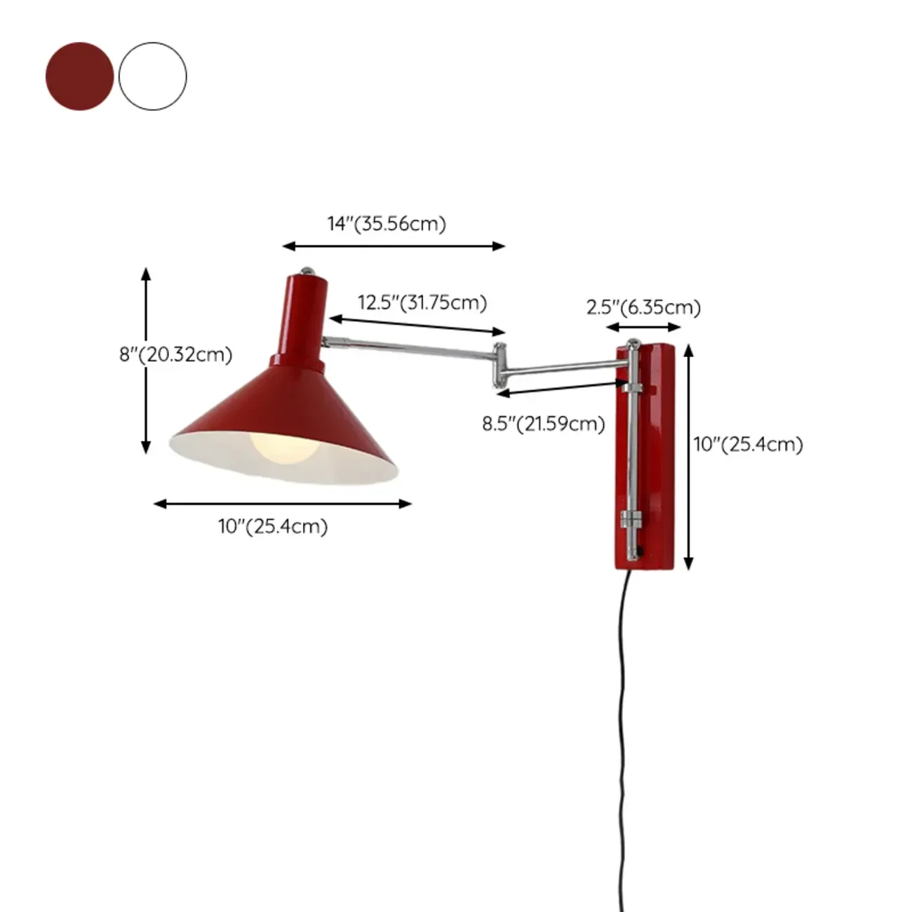 Metal Swing Arm Wall Light with Iron Shade #size