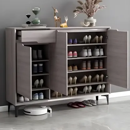 Contemporary Grey Wood Shoe Storage with Bottom Shelf Image - 3