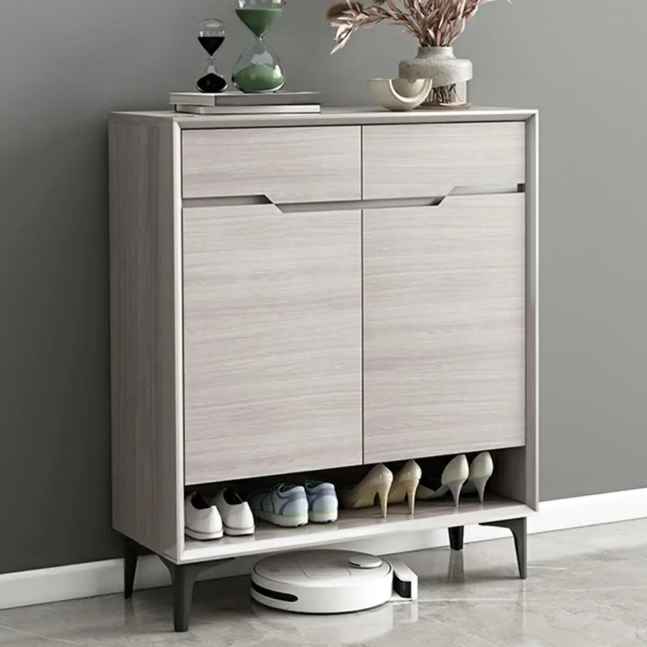 Contemporary Grey Wood Shoe Storage with Bottom Shelf Image - 4
