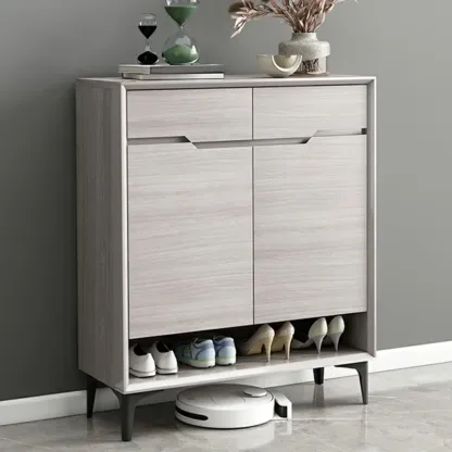 Contemporary Grey Wood Shoe Storage with Bottom Shelf Image - 4