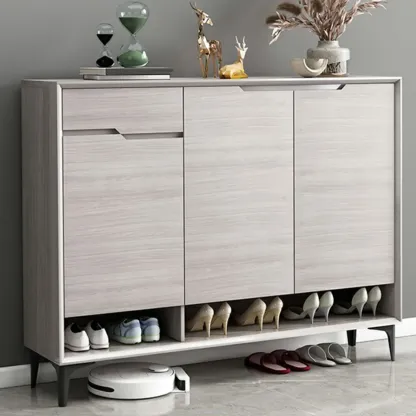 Contemporary Grey Wood Shoe Storage with Bottom Shelf Image - 2