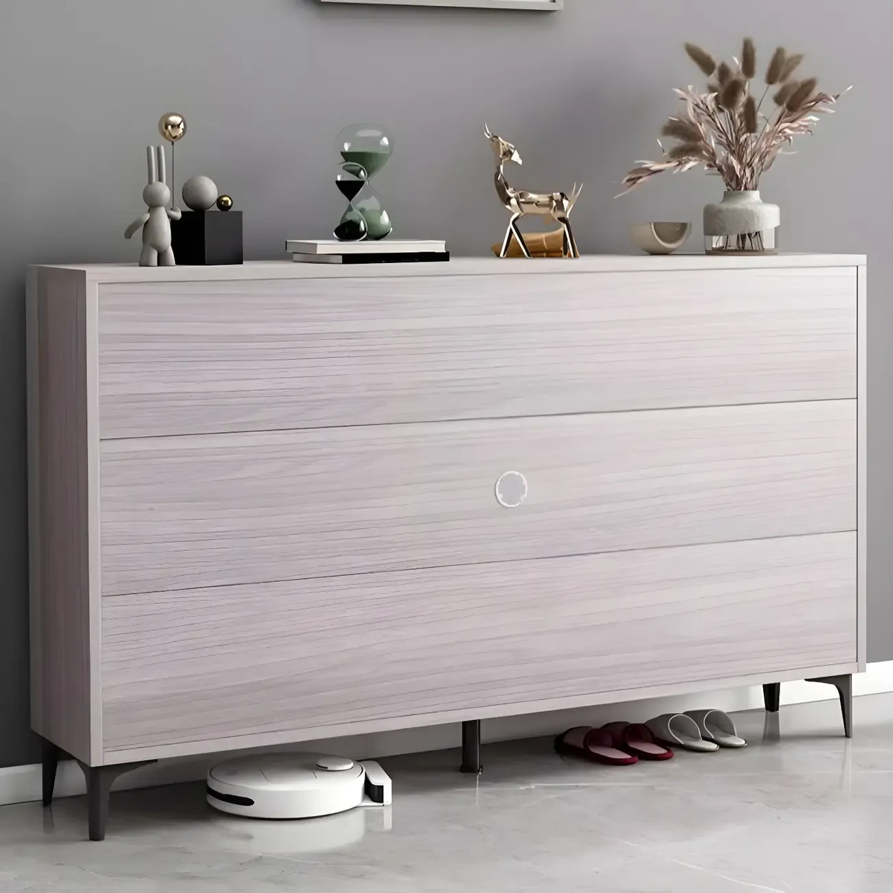 Contemporary Grey Wood Shoe Storage with Bottom Shelf Image - 5