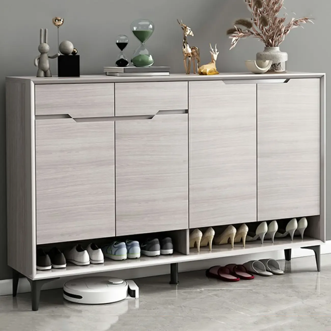 Contemporary Grey Wood Shoe Storage with Bottom Shelf Image - 1