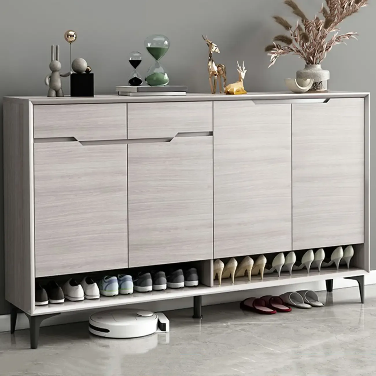 Contemporary Grey Wood Shoe Storage with Bottom Shelf Image - 7