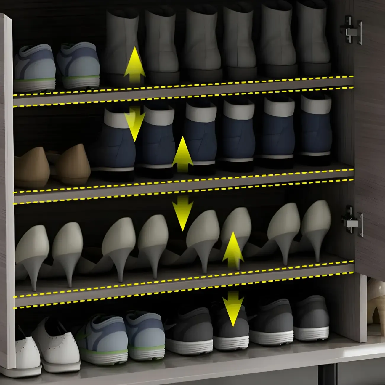 Contemporary Grey Wood Shoe Storage with Bottom Shelf Image - 8