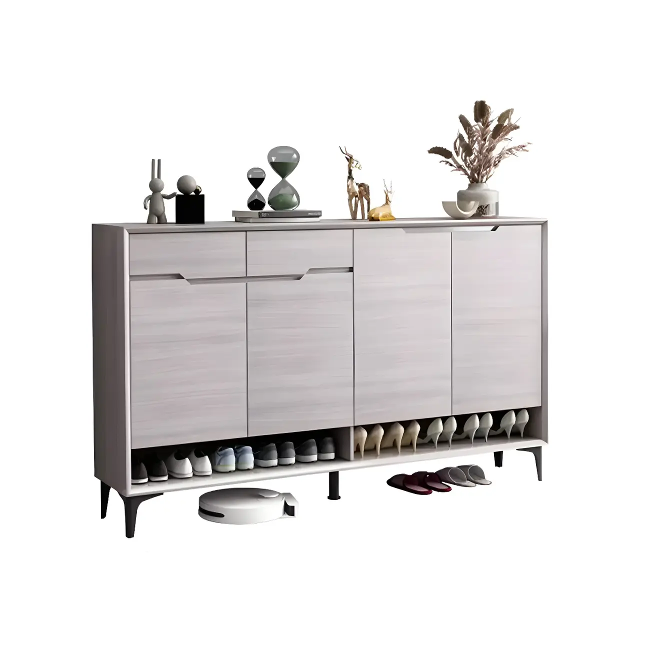 Contemporary Grey Wood Shoe Storage with Bottom Shelf Image - 9 | homeyfad