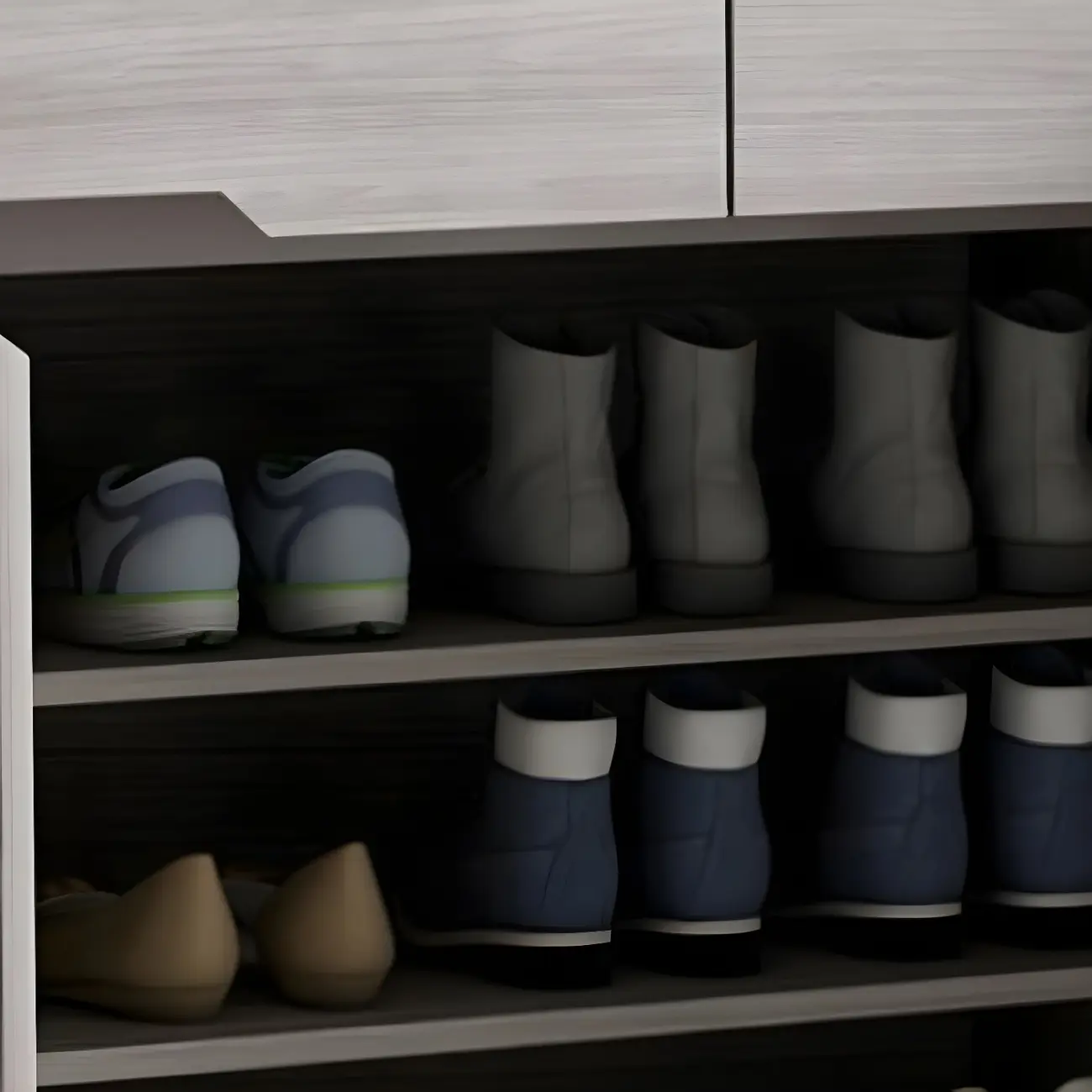 Contemporary Grey Wood Shoe Storage with Bottom Shelf Image - 10 | homeyfad