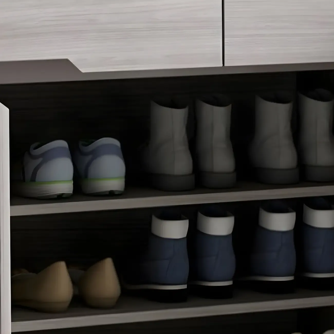 Contemporary Grey Wood Shoe Storage with Bottom Shelf Image - 10