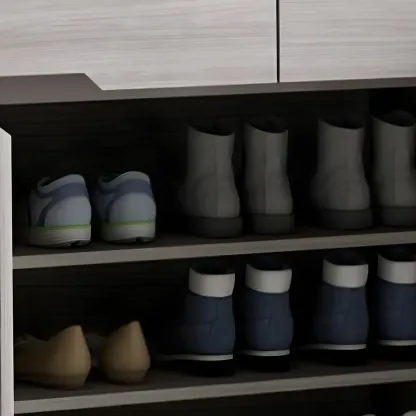 Contemporary Grey Wood Shoe Storage with Bottom Shelf Image - 10