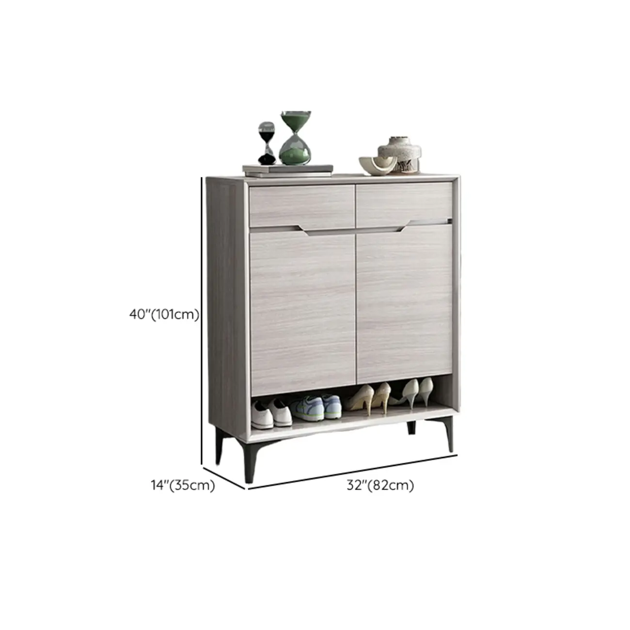 Contemporary Grey Wood Shoe Storage with Bottom Shelf #size