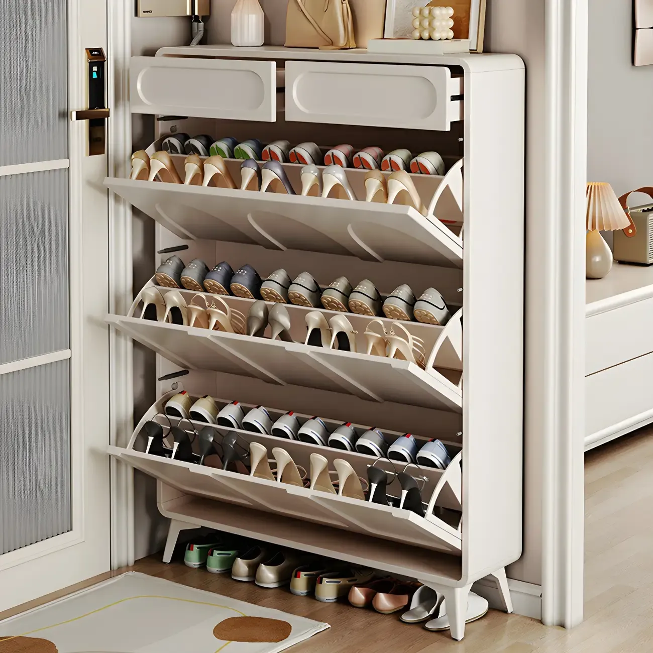 Hallway White	Drop Front Shoe Storage Cabinet Image - 1