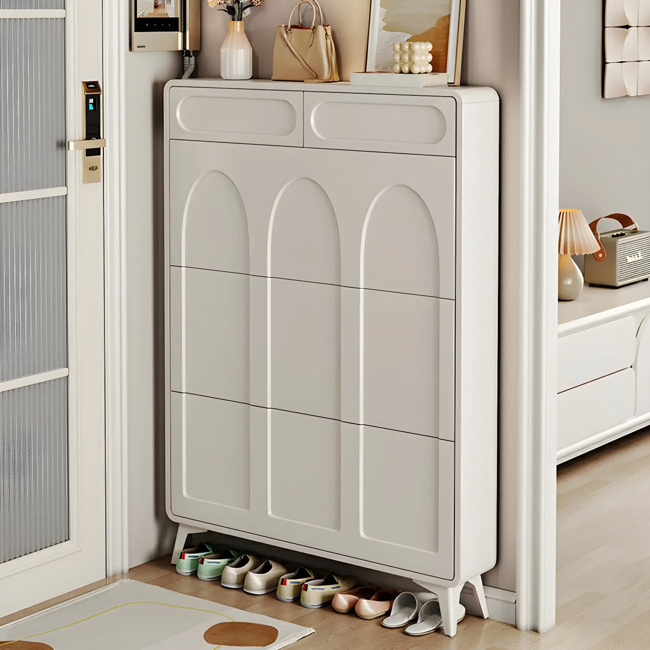 Hallway White	Drop Front Shoe Storage Cabinet Image - 5 | homeyfad