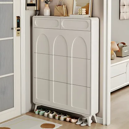 Hallway White	Drop Front Shoe Storage Cabinet Image - 5