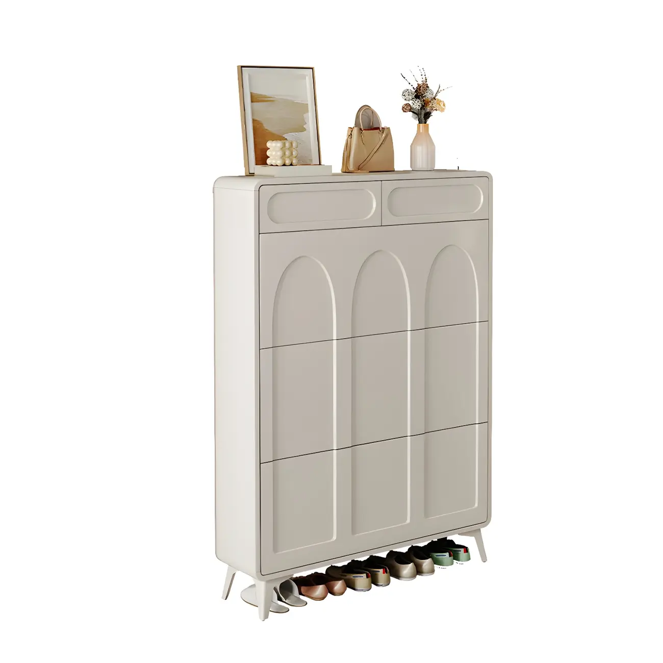 Hallway White	Drop Front Shoe Storage Cabinet Image - 6 | homeyfad