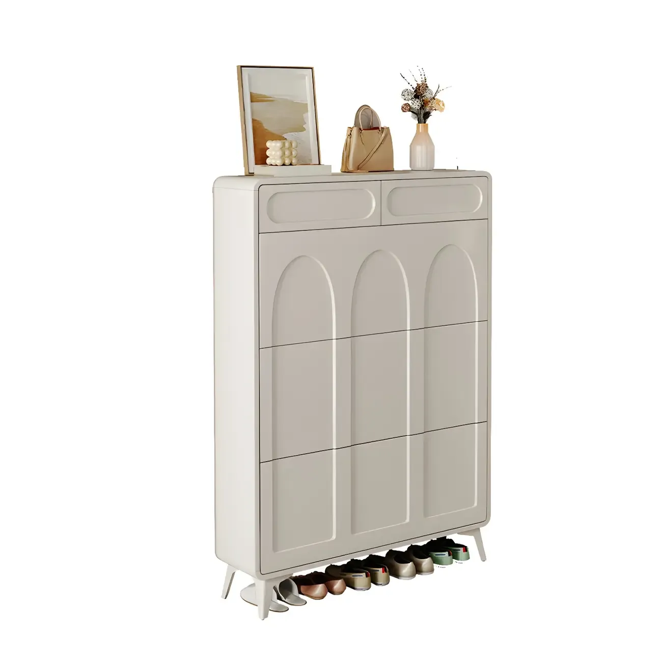 Hallway White	Drop Front Shoe Storage Cabinet Image - 6