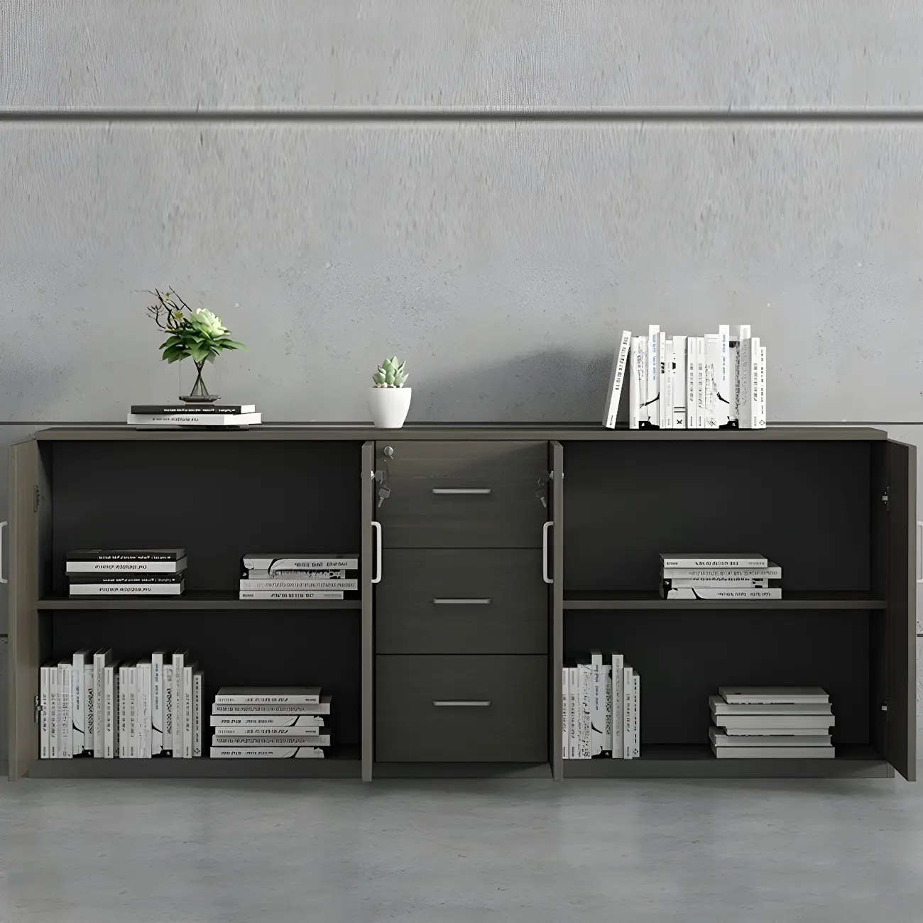 Elegant Wooden Lateral Filing Cabinet with Drawers for Office Image - 6 | homeyfad