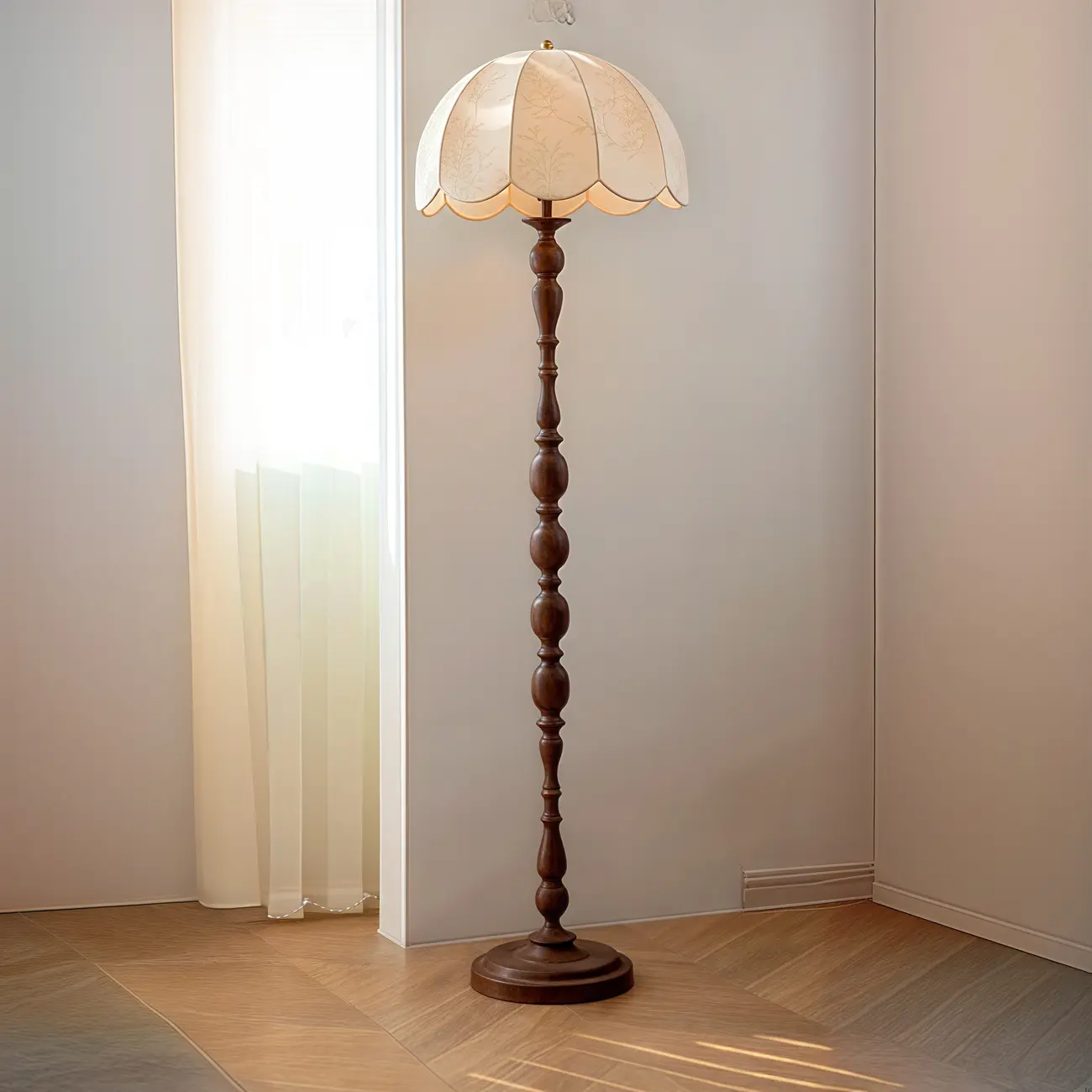 Fabric Floral Barrel Farmhouse Floor Lamp Image - 4 | homeyfad