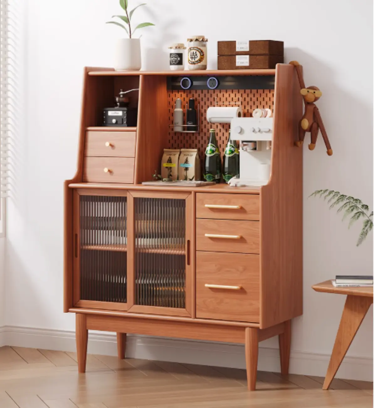 Nordic Adjustable Shelf 5 Drawers Wooden Sideboard Cabinet Image - 2 | homeyfad