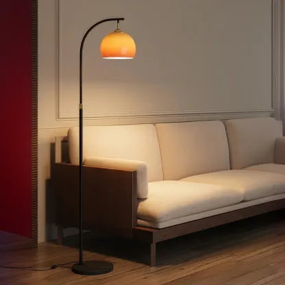 Orange Glass Shade Adjustable Black Floor Lamp Image - 1