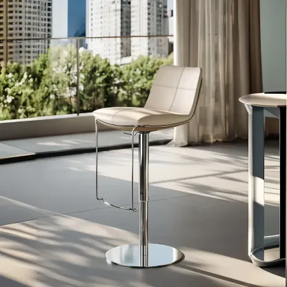 Modern White Leather Square Upholstered Swivel Bar Stools Image - 2