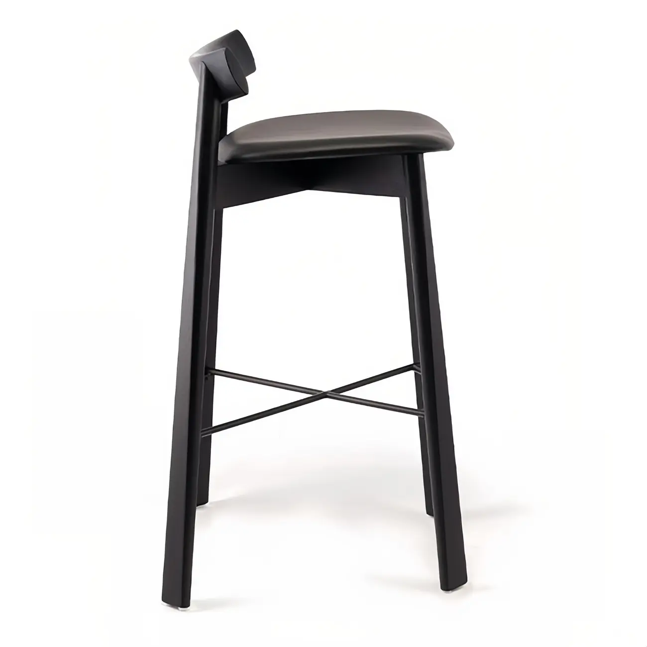 Modern Black Ash Upholstered Saddle Bar Stools Image - 2 | homeyfad