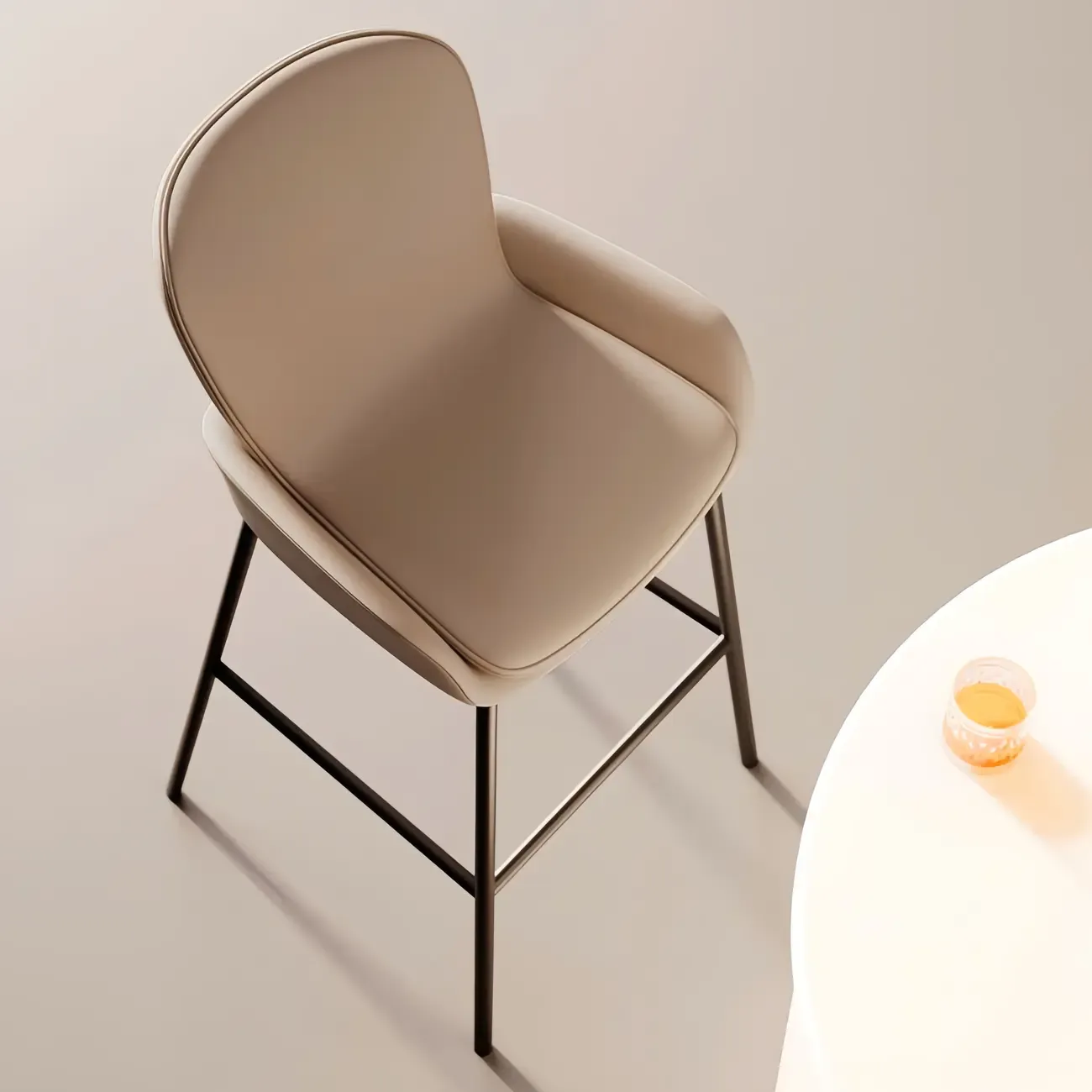 Simple Beige Leather Bar Stools with Arms Image - 2