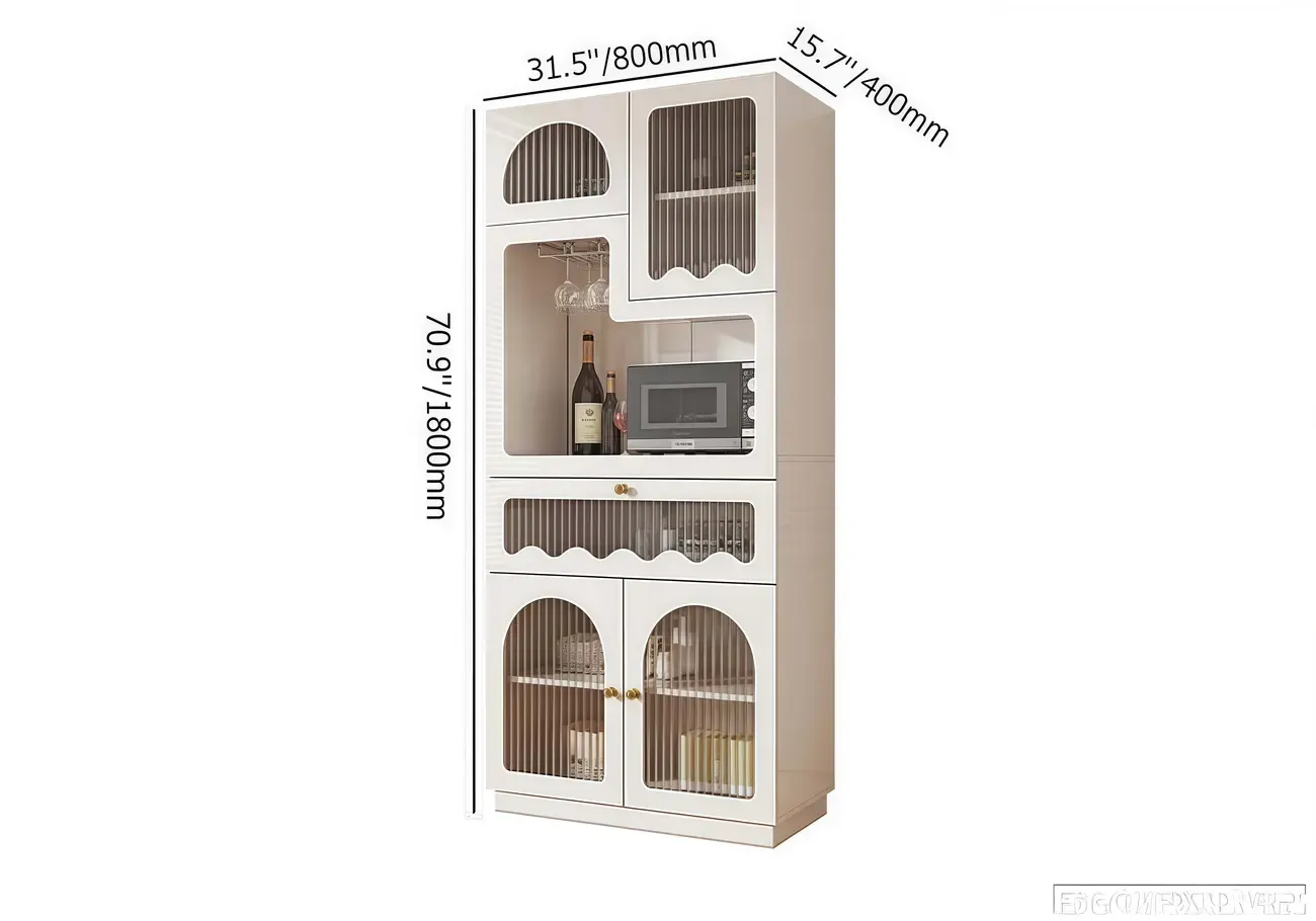 Tall White MDF Fluted Glass Doors Wine storage Sideboard Image - 10