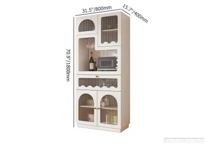 Tall White MDF Fluted Glass Doors Wine storage Sideboard Image - 10