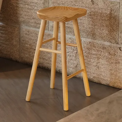 Natural Finish Backless Wooden Bar Stools Image - 2