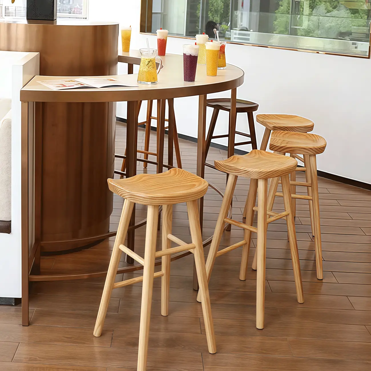 Natural Finish Backless Wooden Bar Stools Image - 1 | homeyfad