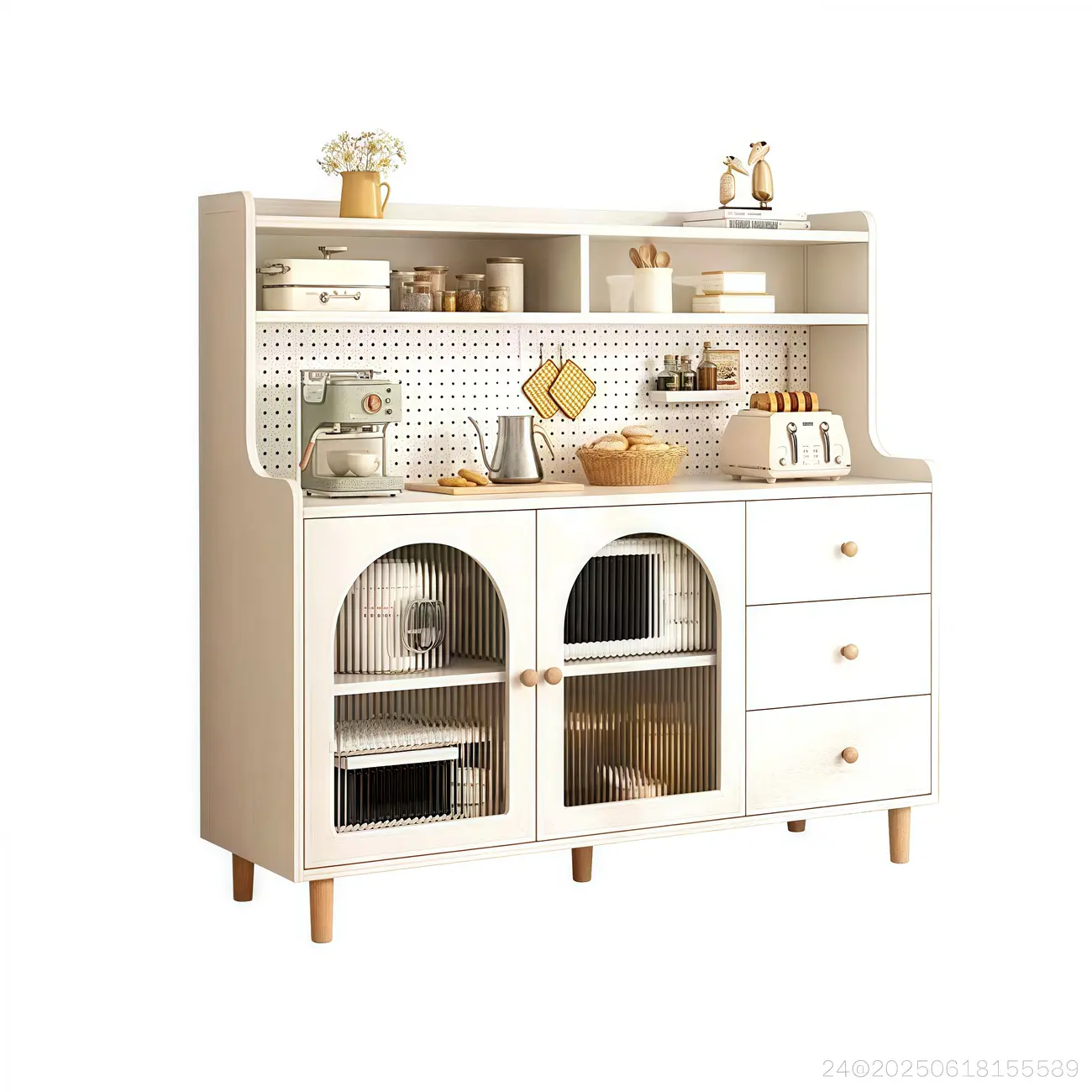 Kitchen Natural Wood Open Shelving 3-Drawer Sideboard Image - 10 | homeyfad