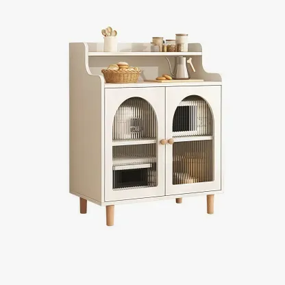 Kitchen Natural Wood Open Shelving 3-Drawer Sideboard Image - 15