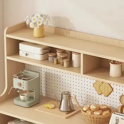 Kitchen Natural Wood Open Shelving 3-Drawer Sideboard Image - 6