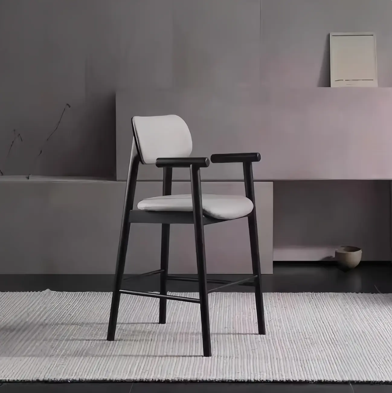 Square Four Legs Black Wood Leather Bar Stools Image - 1 | homeyfad