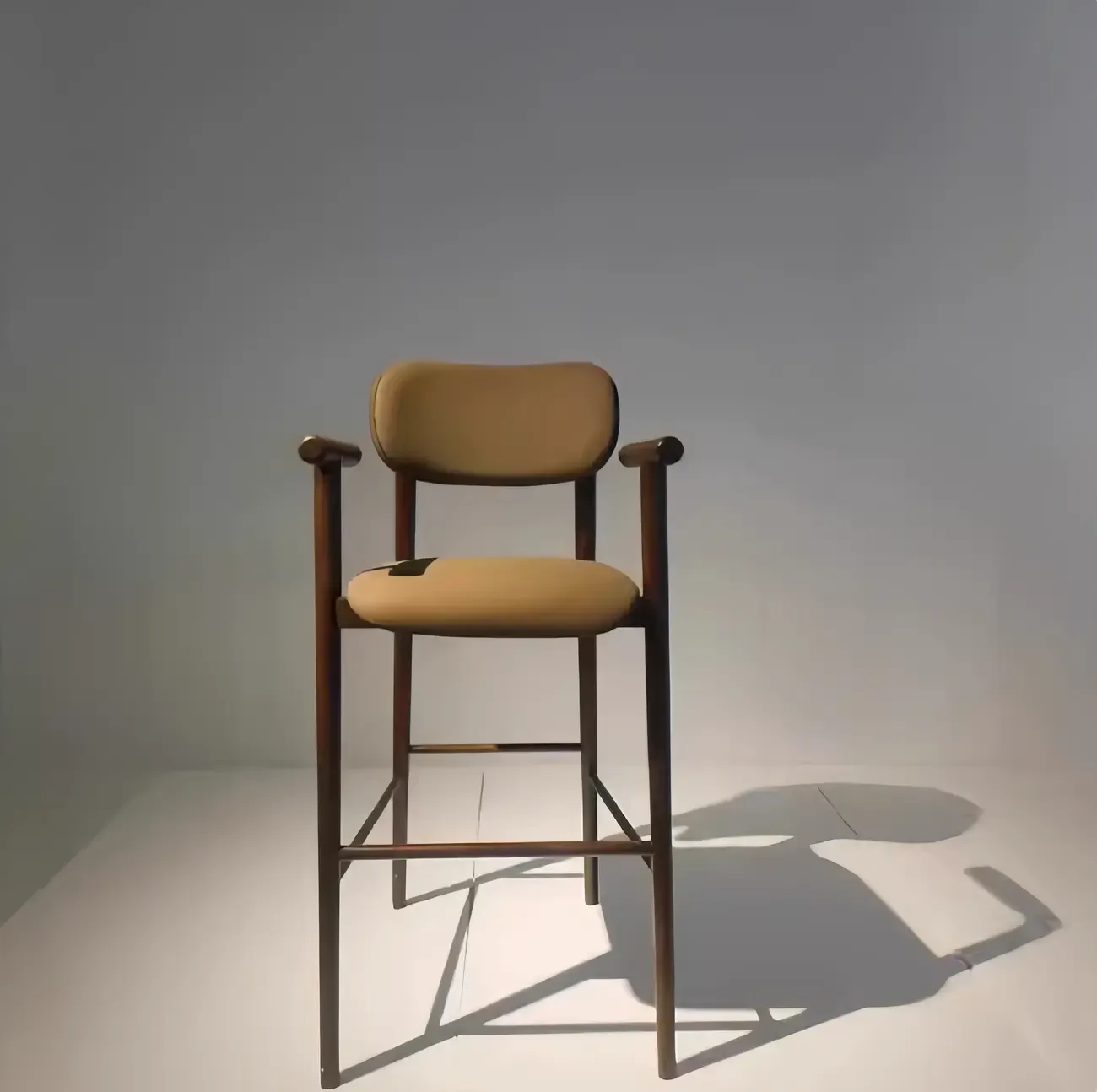 Square Four Legs Black Wood Leather Bar Stools Image - 2