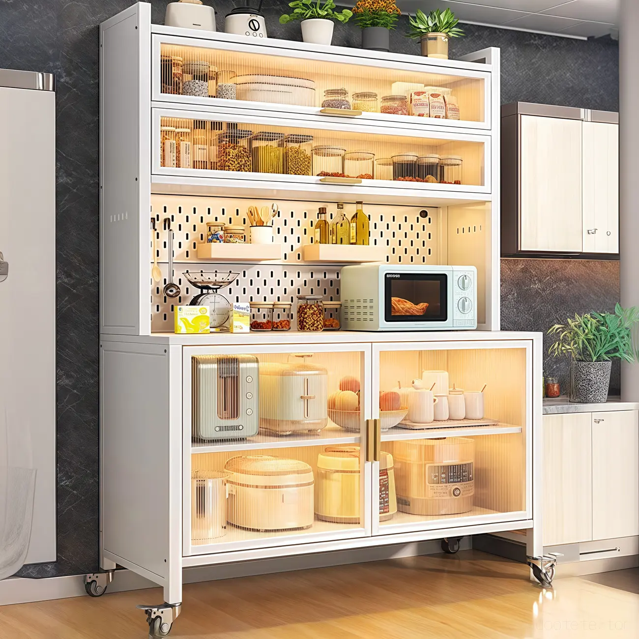 Mobile Metal Open Storage Sideboard with Glass Doors Image - 1 | homeyfad